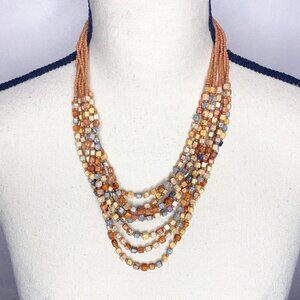 ZAD Necklace 8-Strand Autumn Colors Square Beads 20” Adjustable